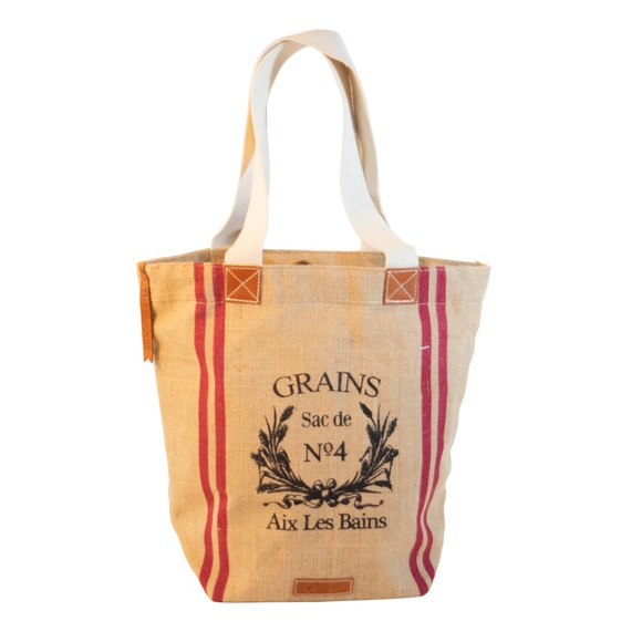 Burlap tote handbag leather accents - Picture 5 of 6